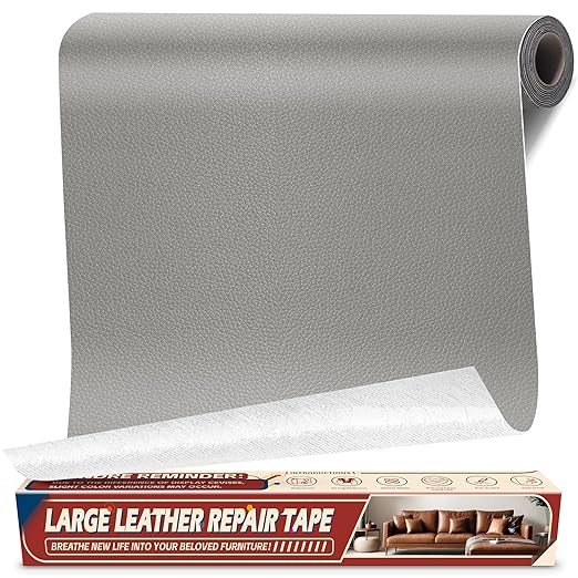 Leather Repair Tape Patch, 17" x 79" Self Adhesive Leather Patches for Furniture,Vinyl Repair Kit for Car Seat, Couch, Chairs, Boat Seat, Sofa Grey