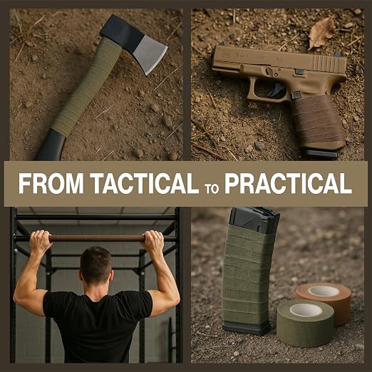 Thunder Tape Tactical Grip Wrap – 2 Roll Pack (FDE – Flat Dark Earth Brown) – Multi-Purpose Athletic & Tactical Wrap for Gun Grips, Sports, Hunting Gear, and Tools – 1” x 66Ft – Non-Reflective