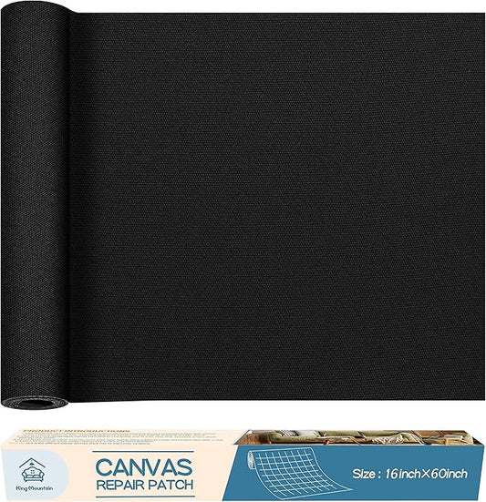 KING MOUNTAIN Canvas Repair Patch 16×60 Inch Self-Adhesive Waterproof Fabric Patch for Sofas, Tents, Furniture,Tote Bags, Car Seats (Black)