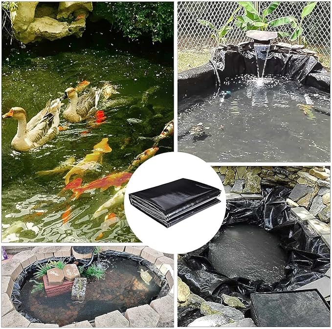 ToLanbbt Pond Liner 15 FT x 15 FT HDPE Pond Liners, 20 Mil UV Resistant Preformed Pond Liner Easy Cutting, Pond Liner for Natural Looking Ponds, Waterfall, Koi Pondsand Water Garden (Black)