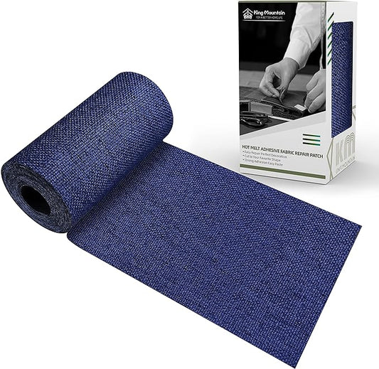 King Mountain Premium Linen Fabric Iron-on Repair Patch, Inside&Outside Fabric Repair Patch, 3"x60" with Backing Glue Linen Repair Decorative Patch kit (Linen-3"x60", Dark Blue)