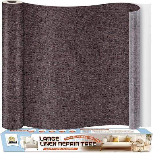 Linen Fabric Repair Tape 16x79 Inch, Self Adhesive Couch Patch Repair Fabric Tape for Furniture, Linen Patch Kit for Couch, Carpet, Upholstery, Chair, Sofa, Cushion, Bag (Dark Brown)