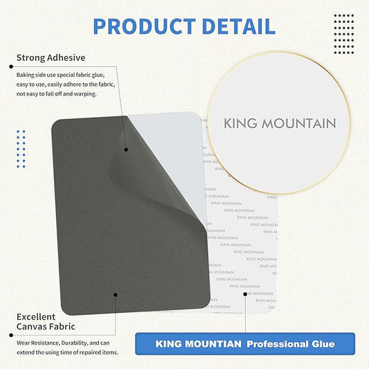 KING MOUNTAIN Canvas Repair Patch 9 x11 Inch 2 Pcs Self-Adhesive Waterproof Fabric Patch for Sofas, Tents, Furniture,Tote Bags, Car Seats (Dark Grey 2.0)