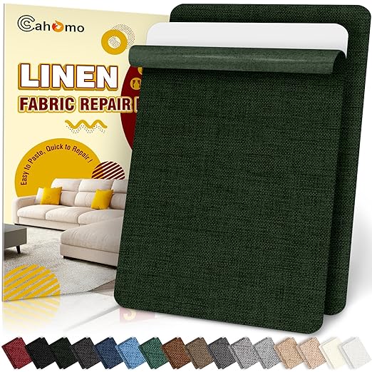 Linen Repair Tape 2Pcs 8x12 inch, Self Adhesive Fabric Patches, Couch Repair Patch Kit, Fabric Repair Tape for Furniture, Sofas, Carpet, DIY, Headboards, Chairs, Pillows, Linen Goods - Army Green