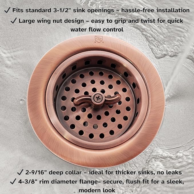 Westbrass A213-11 3-1/2" Wing Nut Twist Style Large Kitchen Sink Basket Strainer, Antique Copper
