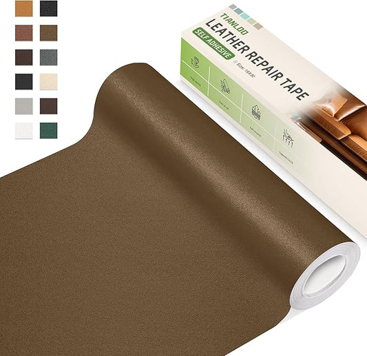 TIANLDD Leather Repair Tape,16 x 80 Inches Self Adhesive Leather Repair Patch，Leather Repair Kit for Furniture，Couches,Car Seats,Cabinets,Handbags(Dark Khaki-Fine Lines)