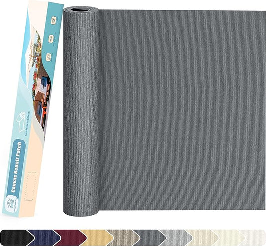 KING MOUNTAIN Canvas Repair Patch 16×30 Inch Self-Adhesive Waterproof Fabric Patch for Sofas, Tents, Furniture,Tote Bags, Car Seats (Charcoal Grey)