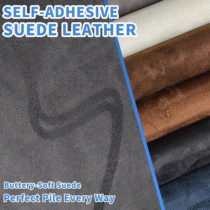 Suede Repair Patch, 17x100inch Large Faux Suede Leather Fabric，Self-Adhesive Fabric Patches for Furniture, Couch, Sofa, Car Interior, Shoes, Hand Bag, Jewelry Boxes ﻿ (Gray,)