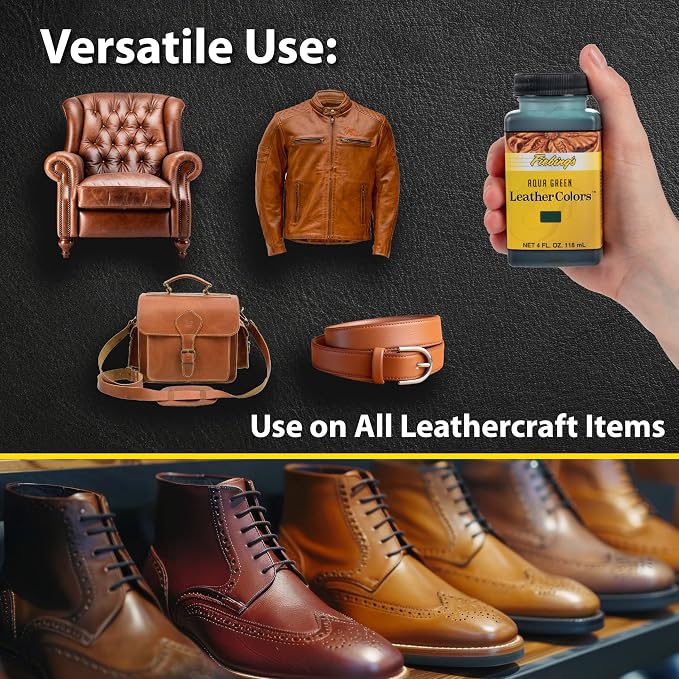 Fiebing's LeatherColors (4 Fl Oz, Aqua Green) - Leather Dye for Natural Leather - Water-Based, Non-Flammable Formula - Permanent & Penetrating Color for Shoes, Boots, Furniture - Safe for Institutions