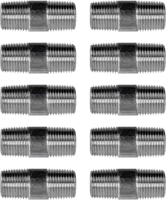 PIPE DÉCOR 1/2” x 2” Malleable Cast Iron Pipe Nipple, Pre Cut Connectors, Industrial Steel Grey Fits Standard Half Inch Black Threaded Pipes Nipples and Fittings, Build Vintage DIY Furniture, 10 Pack