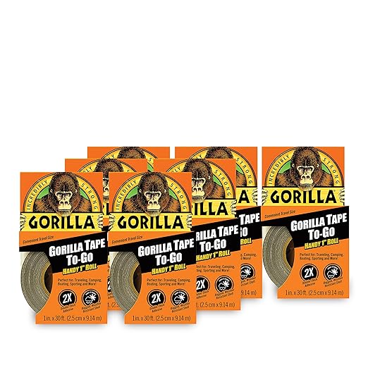 Gorilla 6100101-7 Duct Tape to-Go, 1" x 10 yd, Black, (Pack of 7), 7-Pack, 7 Piece