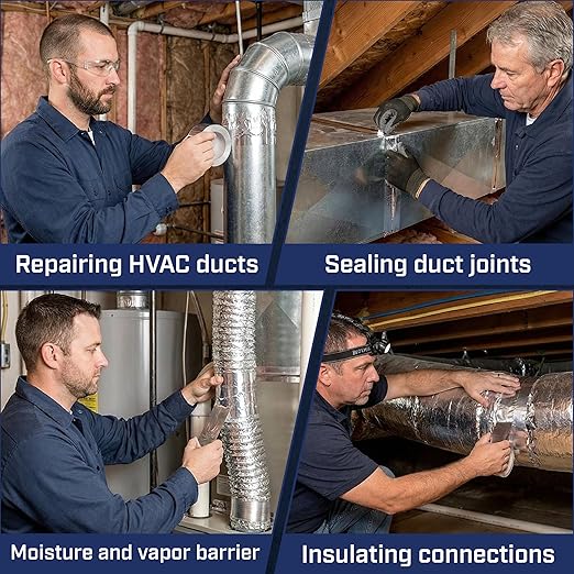 Bates- Aluminum Foil Tape, 2 Inch x 75 Feets, 3.6 Mil, HVAC Heat Tape for Ductwork, Dryer Vent, Air Conditioning, Furnace, Pipe Insulation, Waterproof, Flame, UV & Chemical Resistant