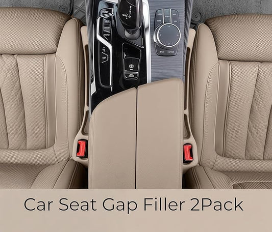 Car Seat Gap Filler, 2-Pack No Drop Seat Guard Universal Fit Car Seat Gap Plug Anti-Drop with Storage, Fill The Gap Between Seat and Console, Auto Accessories for SUV Truck Sedan (Cream)
