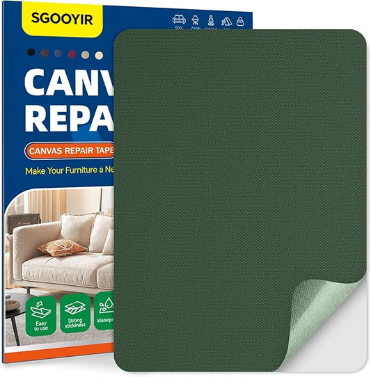 Self-Adhesive Canvas Repair Tape, 8.3" x 11" Waterproof Canvas Repair Patch, Fabric Patch Repairs Kit for Furniture, Tents, Sunbrellas, Boat Covers Awnings, Couches, Clothes, Bags Army Green