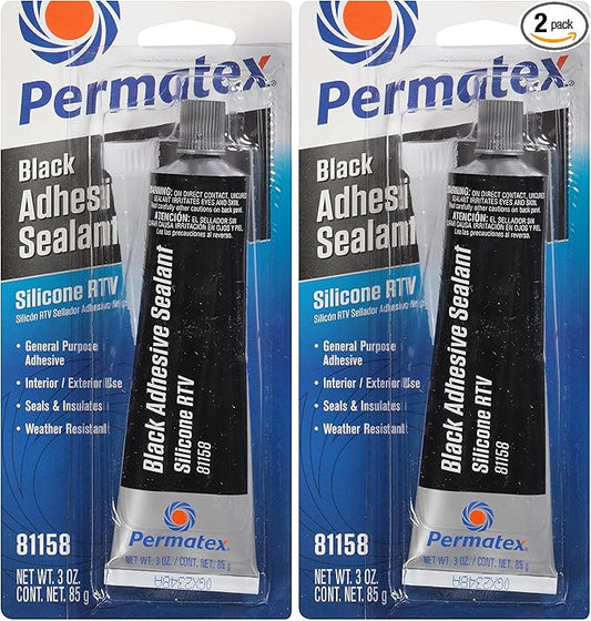 Permatex 81158 Black Silicone Adhesive Sealant, 3 oz. Tube, Pack of 2