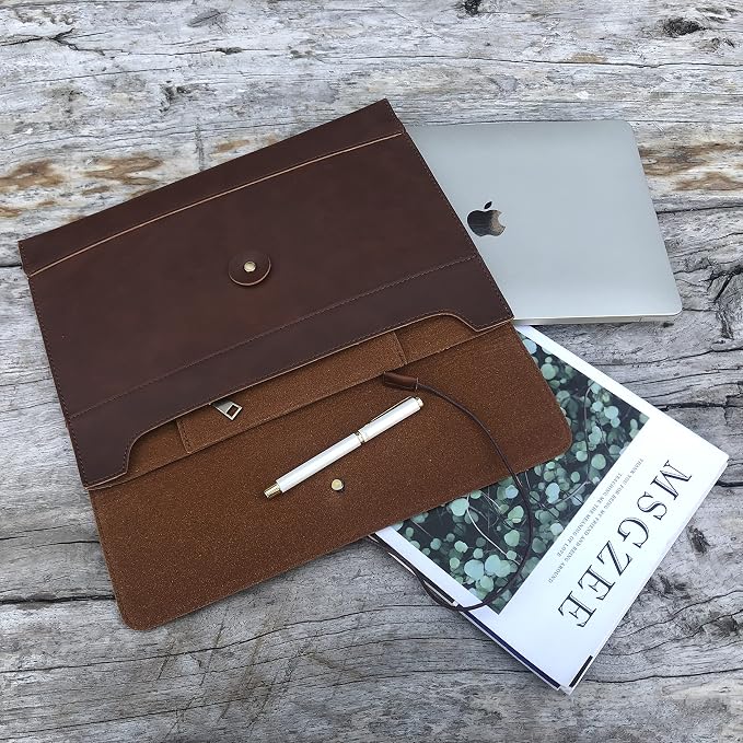 Vintage pu Leather 13.5" Certificate File Sleeve Case Business Manila Clutch Envelope Bag Office Documents Folder (Coffee)