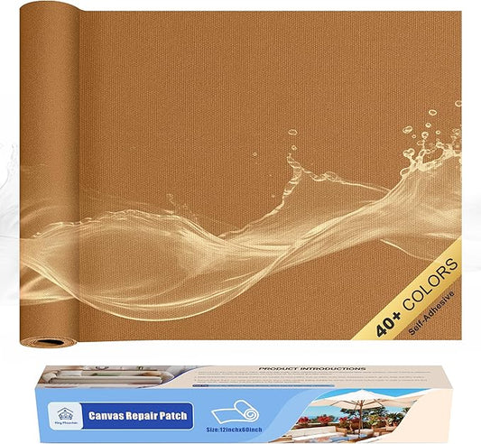 KING MOUNTAIN Canvas Repair Tape,Outdoor Gear Patch, 12×60 Inches,Waterproof,Self-Adhesive for Repairing Boat Covers,Sun Shades,Sofas,Tents,Lounge Chairs,Awnings (Light Brown)