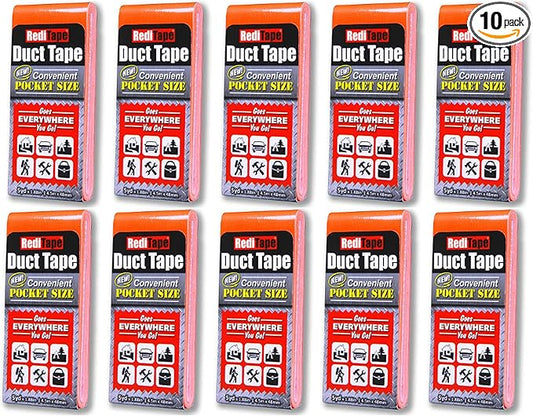 Travel Size Pocket Duct Tape 10-Pack | 1.88 inches x 5 Yards per Flat Pack (10-Pack, Fluorescent Orange)