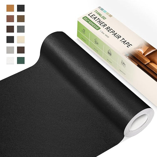 TIANLDD Leather Repair Tape,16 x 80 Inches Self Adhesive Leather Repair Patch，Leather Repair Kit for Furniture，Couches,Car Seats,Cabinets,Handbags(Black-Fine Lines)