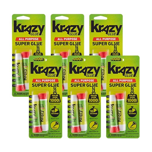 Krazy Glue All-Purpose 0.07 Oz Super Glue Tube 2 Pack; Great for Everyday Household Repairs; Forms an Extra-Strong Bond on Wood, Rubber, Glass, Metal, Plastic and Ceramic 12 Pack