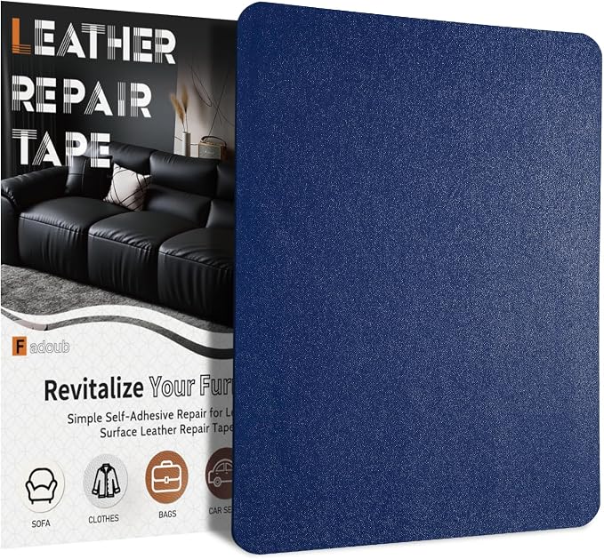 Fadoub Leather Repair Patch Tape Self-Adhesive, 8x11In Heavy Duty Vinyl Patch, Leather Repair Kit for Furniture, Sofa, Couch, Office Chair, Car Seat, Car Interior(Royal Blue-Fine Grain)