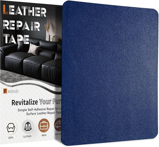 Fadoub Leather Repair Patch Tape Self-Adhesive, 8x11In Heavy Duty Vinyl Patch, Leather Repair Kit for Furniture, Sofa, Couch, Office Chair, Car Seat, Car Interior(Royal Blue-Fine Grain)