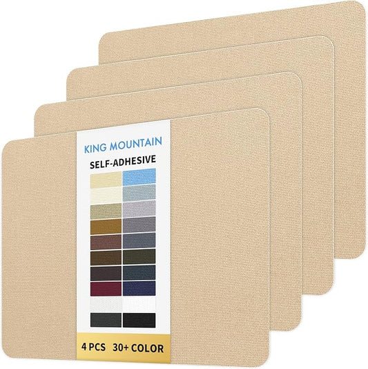 KING MOUNTAIN Canvas Repair Patch 9 x11 Inch 4 Pcs Self-Adhesive Waterproof Fabric Patch for Sofas, Tents, Furniture,Tote Bags, Car Seats (Khaki)
