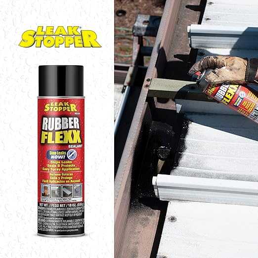 Leak Stopper Rubber Flexx – 18oz Waterproof Repair & Sealant Spray - Point & Spray to Seal Cracks, Holes, Leaks, Corrosion & More | Black – 3 cans