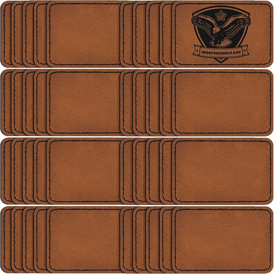 40 Pack Blank Leatherette Patches with Adhesive, Rectangle Laser Engravable Faux Leather Patch for Hats Custom, Fabric Repair Sew, Engraving Materials, Gifts, DIY (Khaki, 3 x 2 in)