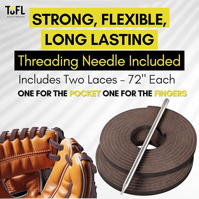 TOFL Softball and Baseball Glove Lace Kit | Mitt Lace Glove Repair Lacing Kit | 2 Leather Laces with Lacing Needle for Catchers Glove