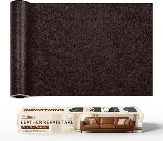 ONine Leather Repair Patch，Leather Repair Tape, 8 x 48 inches Leather Repair Patch for Furniture,Vinyl Repair kit，Leather Couch Patch，for Sofas, Furniture, car Seats(Dark Brown)