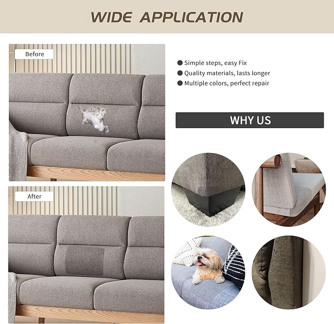 KING MOUNTAIN Fine Linen Repair Patches, Self-Adhesive Fabric Patches, 8X11 inch Extra Size, Multi Color, Can be Used for Sofa Repair(Beige,8" x 11")