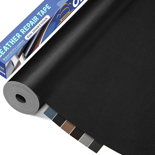 ONine Leather Repair Patch,Self-Adhesive Couch Patch,Multicolor Available Scratch Leather 16×32 Inch Peel and Stick for Sofas,Car Seats Backpack Jackets(Black-Fine Grain)