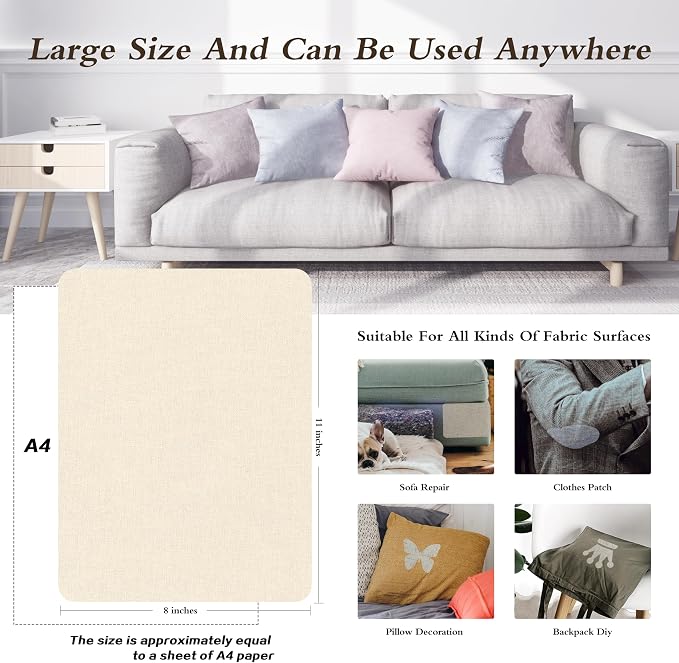 KING MOUNTAIN Fine Linen Repair Patches, Self-Adhesive, Off White, 8" x 11", Multi Color, Can Be Used for Linen Sofa （Off White）