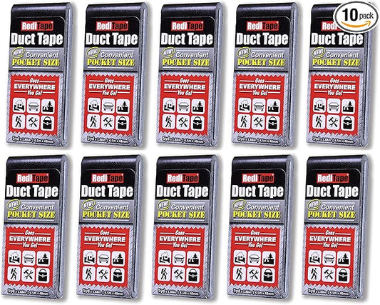 Travel Size Pocket Duct Tape 10-Pack | 1.88 inches x 5 Yards per Flat Pack (10-Pack, Black)