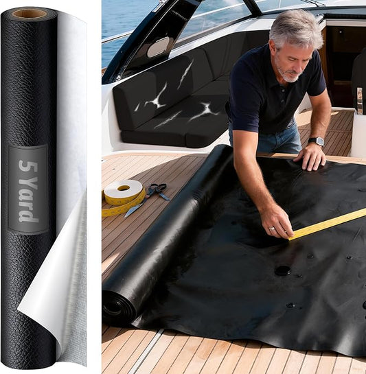 Self-Adhesive Marine Vinyl Faux Leather: Meneng 5 Yard Roll Heavy Duty Boat Seat Vinyl - Waterproof & Scratch-Resistant for Marine Upholstery - Leather Repair Patch for Furniture Sofa Couch