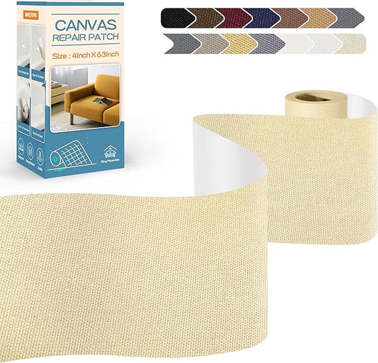 KING MOUNTAIN Canvas Repair Tape,Outdoor Gear Patch, 4×63 Inches,Waterproof,Self-Adhesive for Repairing Boat Covers,Sun Shades,Sofas,Tents,Lounge Chairs,Awnings (Beige)