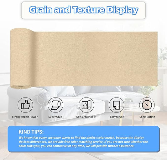 KING MOUNTAIN Couch Fabric Repair Patch, Fabric Patches for Furniture, 4" x 63" Waterproof Velvet Repair Tape for Sofas, Car Seats, Furniture, Upholstery Fabrics and Velvet Goods. （Beige）