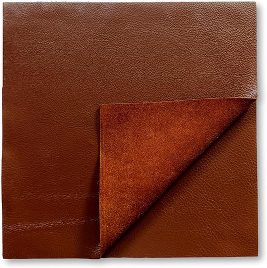 Natural Grain Cow Leathers: 12'' x 12'' Pre-Cut Leather Pieces (Brandy, 3 Pieces)