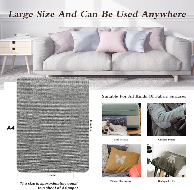 KING MOUNTAIN Coarse Linen Repair Patches, Self-Adhesive Linen Fabric Patches, 8X11 inch, Multi Color, Can be Used for Linen Sofa Repair (8" x 11",Smoky Grey)
