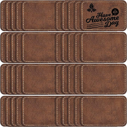 40 Pack Blank Leatherette Patches with Adhesive, Rectangle Laser Engravable Faux Leather Patch for Hats Custom, Fabric Repair Sew, Engraving Materials, Gifts, DIY (Rustic, 3 x 2 in)