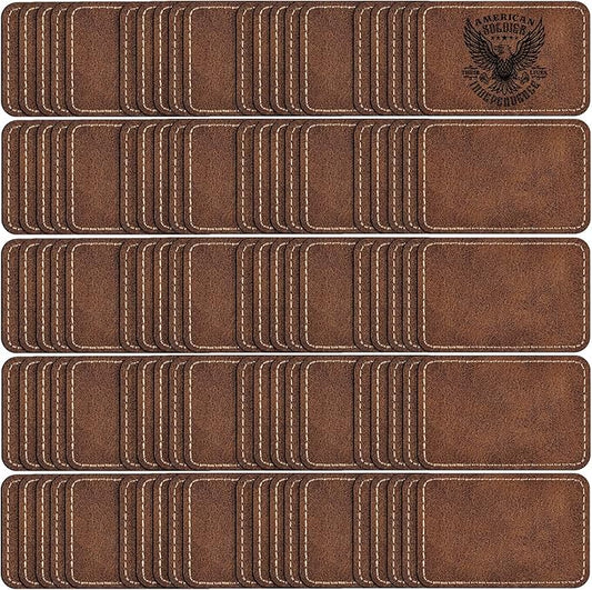 100 Pack Blank Leather Patches with Adhesive, Rectangle Laser Engravable Faux Leatherette Patch for Hats Custom, Fabric Repair Sew, Engraving Materials, Gifts, DIY (Rustic, 3 x 2 in)