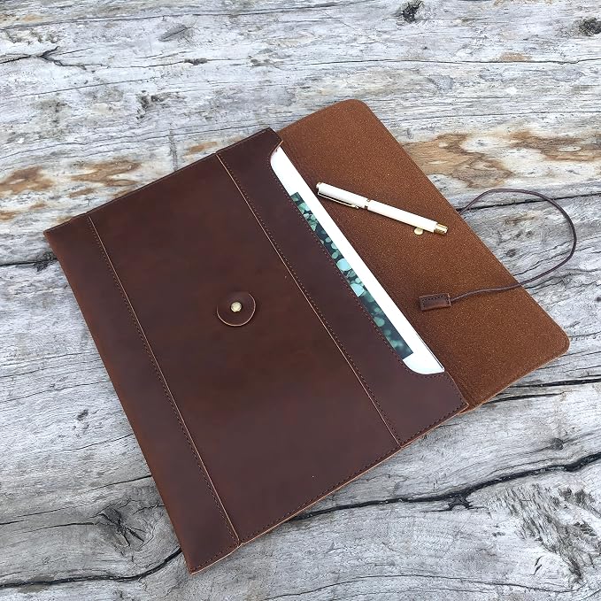 Vintage pu Leather 13.5" Certificate File Sleeve Case Business Manila Clutch Envelope Bag Office Documents Folder (Coffee)