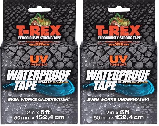 T-REX Heavy Duty Waterproof and Repair Tape for Wet or Rough/Dirty Surfaces Including Underwater, Leaks and More, 2" x 5', Black, 1-Roll (285988) (Pack of 2)
