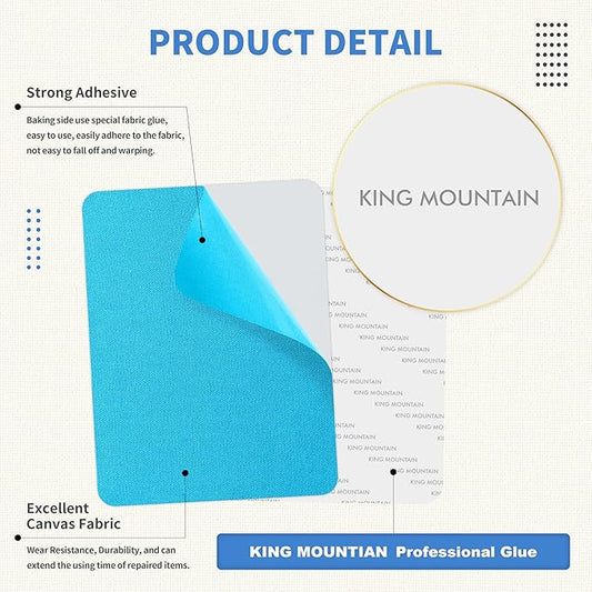 KING MOUNTAIN Canvas Repair Patch 9 x11 Inch 2 Pcs Self-Adhesive Waterproof Fabric Patch for Sofas, Tents, Furniture,Tote Bags, Car Seats (Blue)