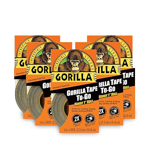 Gorilla 6100101-5 Duct Tape to-Go, 1" x 10 yd, Black, (Pack of 5), 5-Pack, 5 Piece