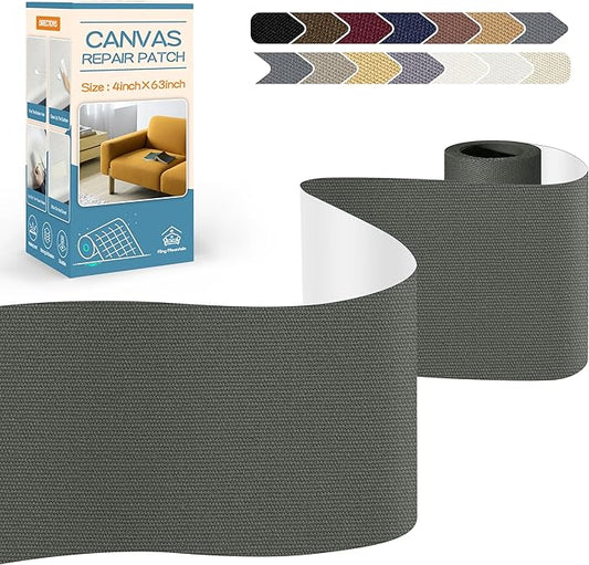 KING MOUNTAIN Canvas Repair Tape,Outdoor Gear Patch, 4×63 Inches,Waterproof,Self-Adhesive for Repairing Boat Covers,Sun Shades,Sofas,Tents,Lounge Chairs,Awnings (Dark Grey 2.0)