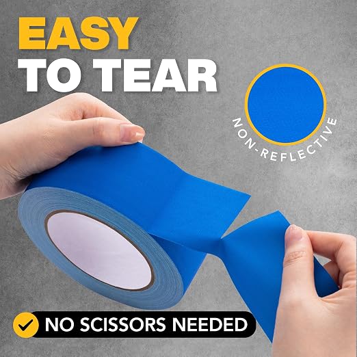 Gaffers Tape Heavy Duty, Easy to Rip, Residue-Free Professional Grade Floor Tape for Electrical Cords, Matte Finish Non Reflective, Weather Resistant (3, Blue, 2" x 30 Yards)