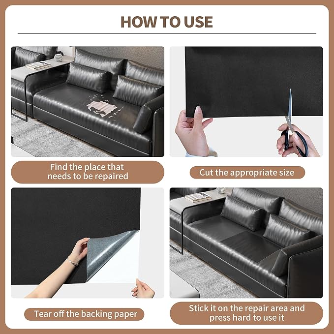 ONine Leather Repair Patch, Self-Adhesive Couch Patch, Multicolor Available Scratch Leather 16X60 Inch Peel and Stick for Sofas(Dark Brown-Fine Grain)