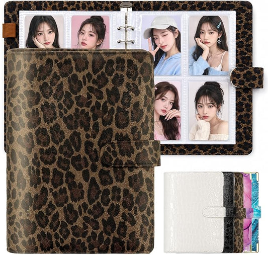 Convend A5 Kpop Photocard Binder,6 Ring Refillable Binder Album with 240 Card Slots, PU Leather Cover,Magnetic Closure for K-pop Photocards,Trading Cards, Game Cards,Leopard Textured